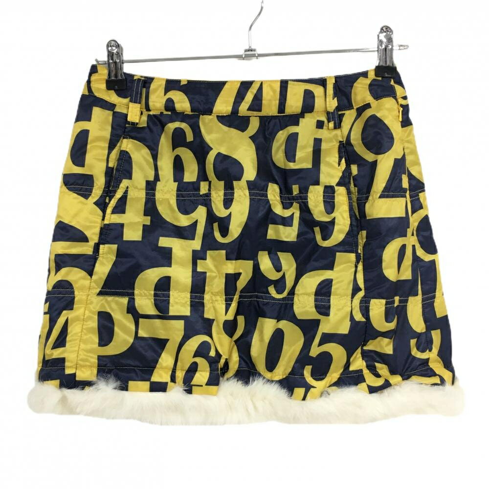 【超美品】キャロウェイ 中綿スカート ネイビー×イエロー 数字柄 薄手 ファー着脱可 レディース S ゴル..