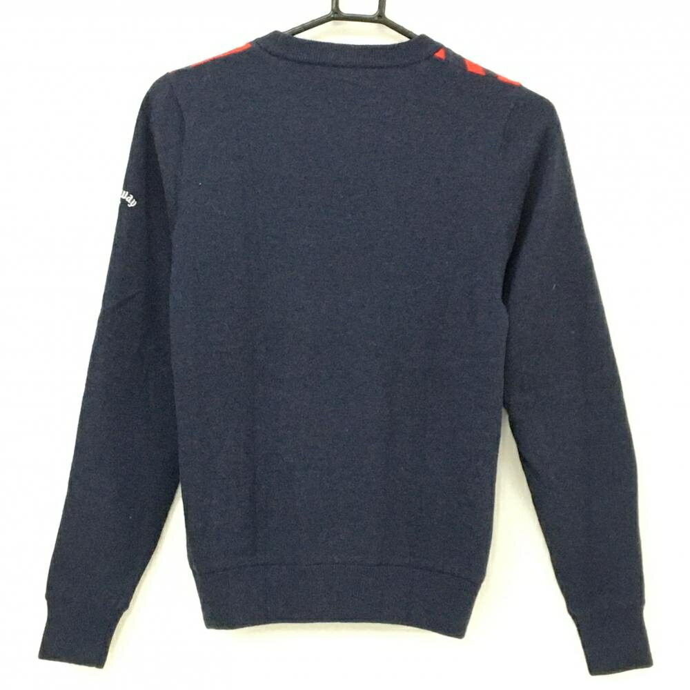 【美品】キャロウェイ セーター ネイビー×白 フロントロゴ 裏地付 ニット レディース M ゴルフウェア Callaway