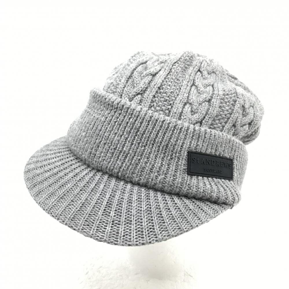 【超美品】セントアンドリュース つば付ニット帽 グレー ケーブル編み 裏起毛 FR ゴルフウェア St ANDREWS