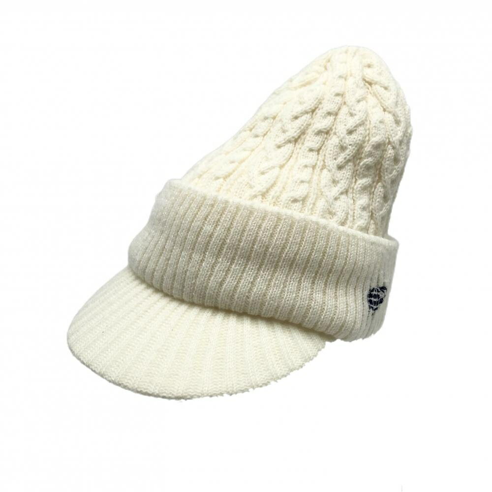 ビームスゴルフ つば付きニット帽 アイボリー ケーブル編み 55-57cm ゴルフウェア BEAMS GOLF