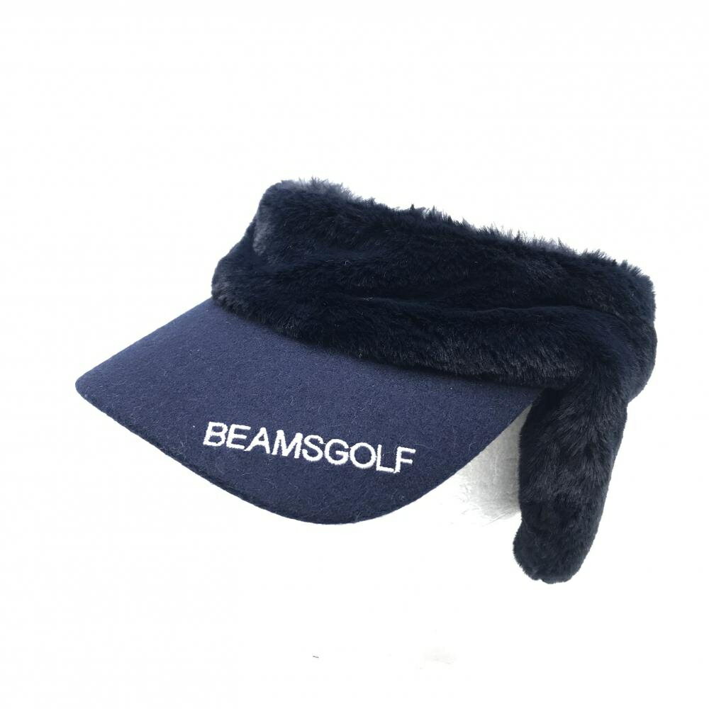 【超美品】ビームスゴルフ イヤーマフ付サンバイザー ネイビー ファー 56-58cm ゴルフウェア BEAMS GOLF