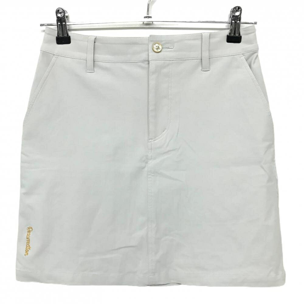 【超美品】レザレクション スカート オフホワイト ロゴイエローブラウン レディース S ゴルフウェア Resurrection