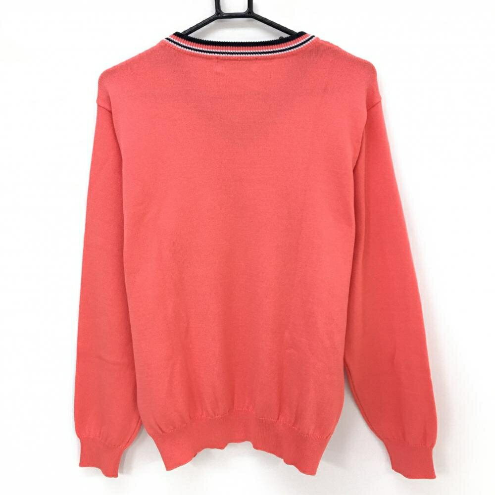 【超美品】ブラックアンドホワイト セーター ピンク×ネイビー ケーブル編み 胸元ロゴ 綿混 メンズ LL ゴルフウェア Black＆White