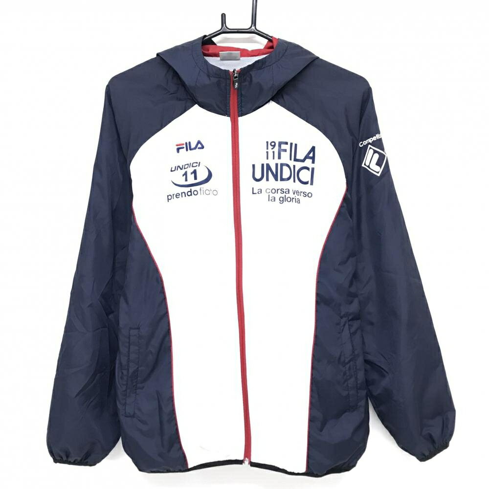 フィラ ジップパーカー ネイビー×白 フロント英字 裏地起毛 メンズ M ゴルフウェア FILA GOLF