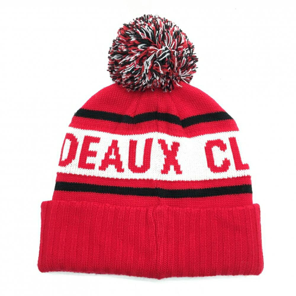 【超美品】クランク ニット帽 レッド×白 アクリル100％ ボンボン付 レディース ゴルフウェア CLUNK