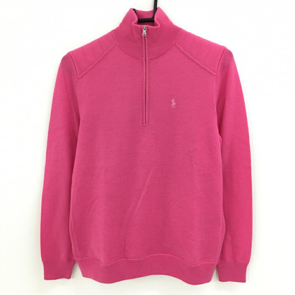 【美品】ラルフローレン ハイネックセーター ピンク ハーフジップ 裏地付き レディース S ゴルフウェア Ralph Lauren