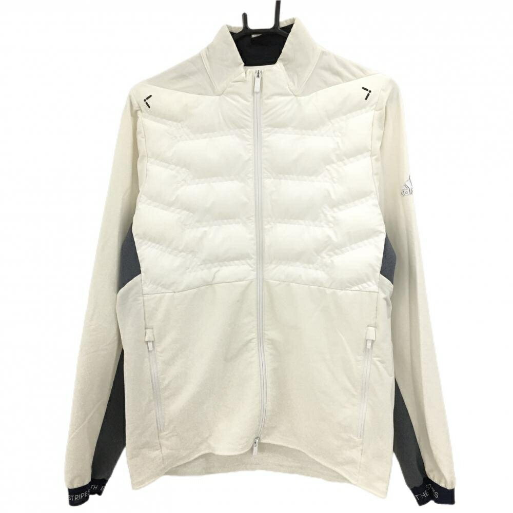 アディダス 中綿ジャケット 白×グレー 切替 袖ロゴ メンズ L ゴルフウェア adidas