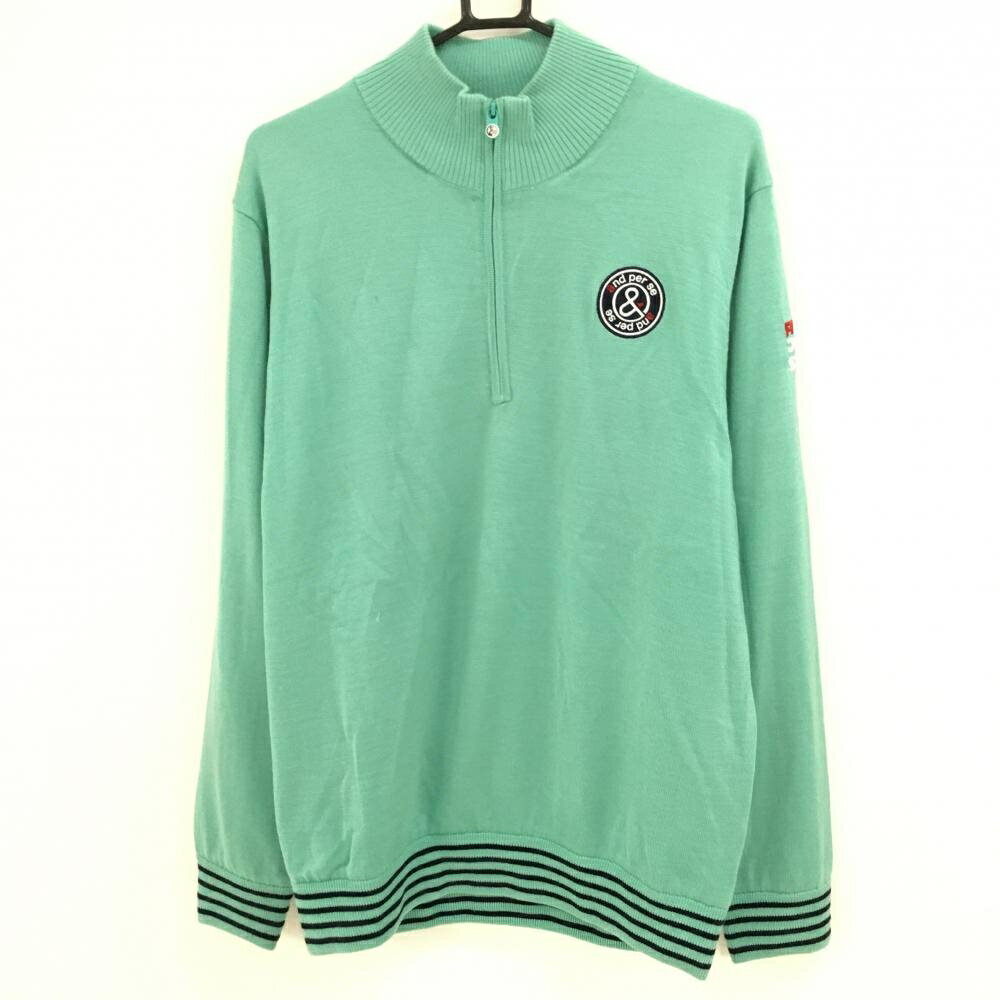 アンパスィ ニットブルゾン ライトグリーン×黒 背面ボーダー ハーフジップ 裏地付き メンズ LL ゴルフウェア and per se