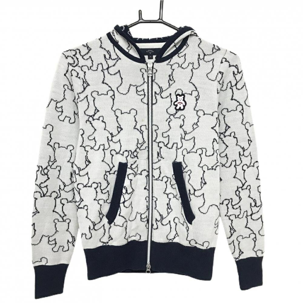 Untitled Sport - キャロウェイ ニットジップパーカー 白×ネイビー クマ総柄 ジャケット レディース S ゴルフウェア Callaway