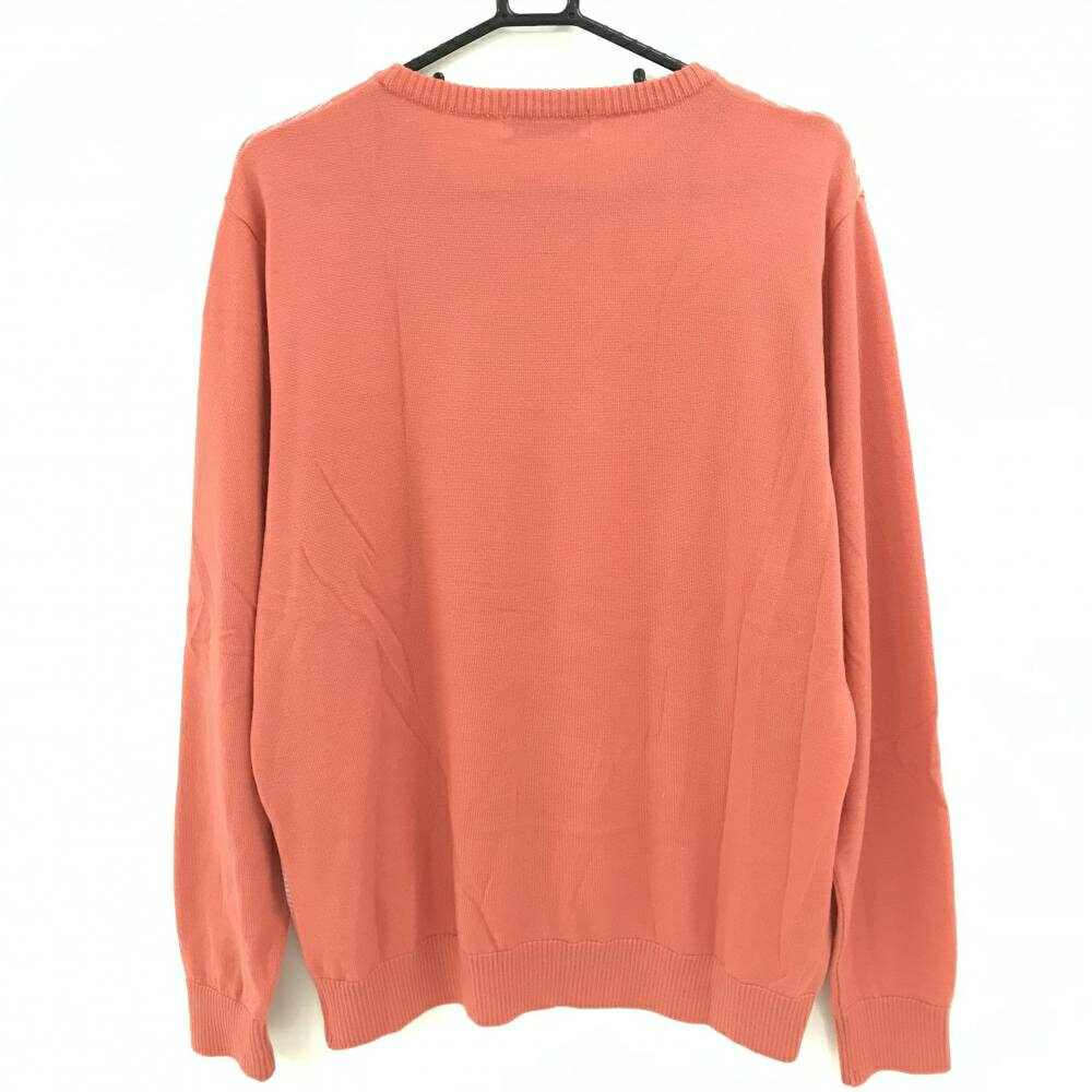 【美品】ブラックアンドホワイト セーター ピンク×グレー 身頃ボーダー調 ロゴ刺しゅう メンズ LL ゴルフウェア Black＆White