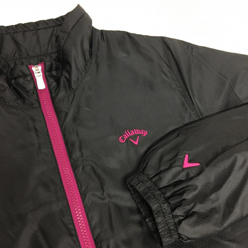 キャロウェイ 2WAY中綿ジャケット 黒×パープルピンク ドット地模様 裾ドローコード 袖着脱可 レディース LL ゴルフウェア Callaway