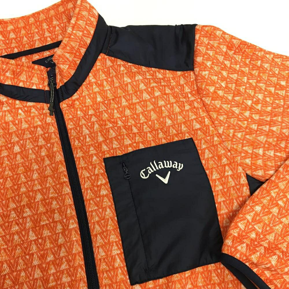 【美品】キャロウェイ 切替ジャケット オレンジ×白 総柄 ロゴ刺しゅう 裏起毛 メン...