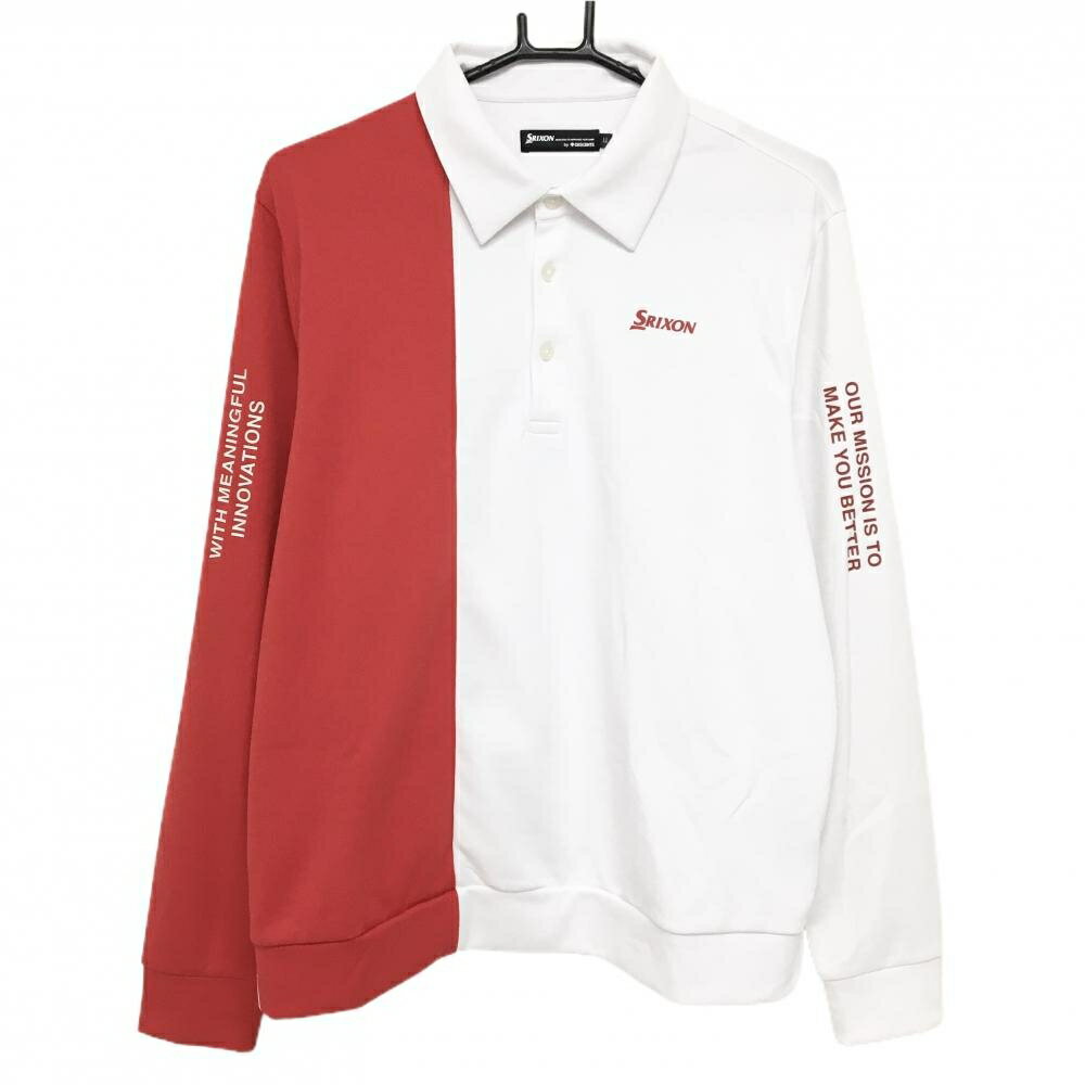 SRIXON - スリクソンバイデサント 長袖ポロシャツ 白×レッド ロゴプリント メンズ LL ゴルフウェア SRIXON