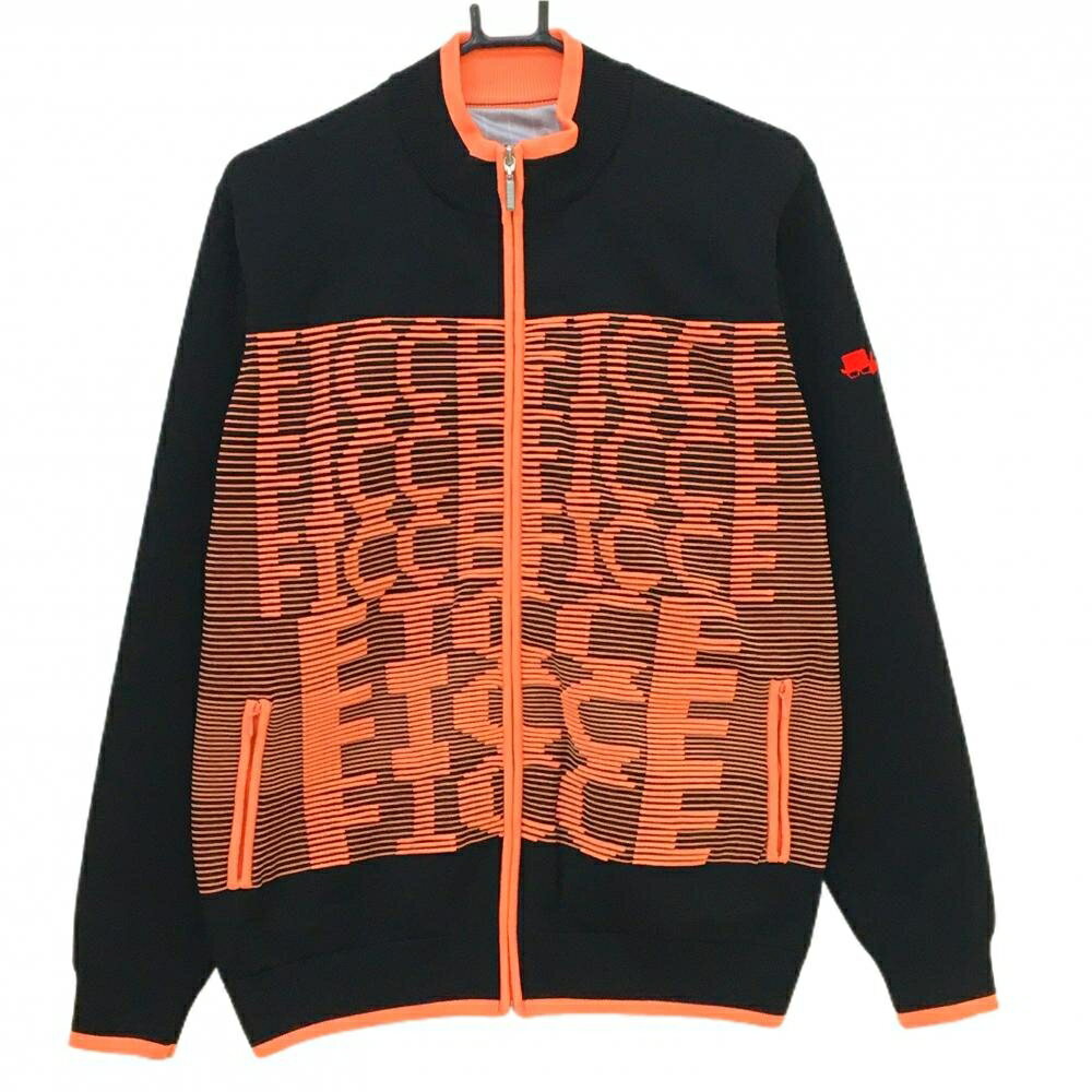 【超美品】フィッチェゴルフ ニットジャケット 黒×サーモンピンク 凹凸ロゴ 蓄熱裏地 メンズ LL ゴルフウェア FICCE GOLF