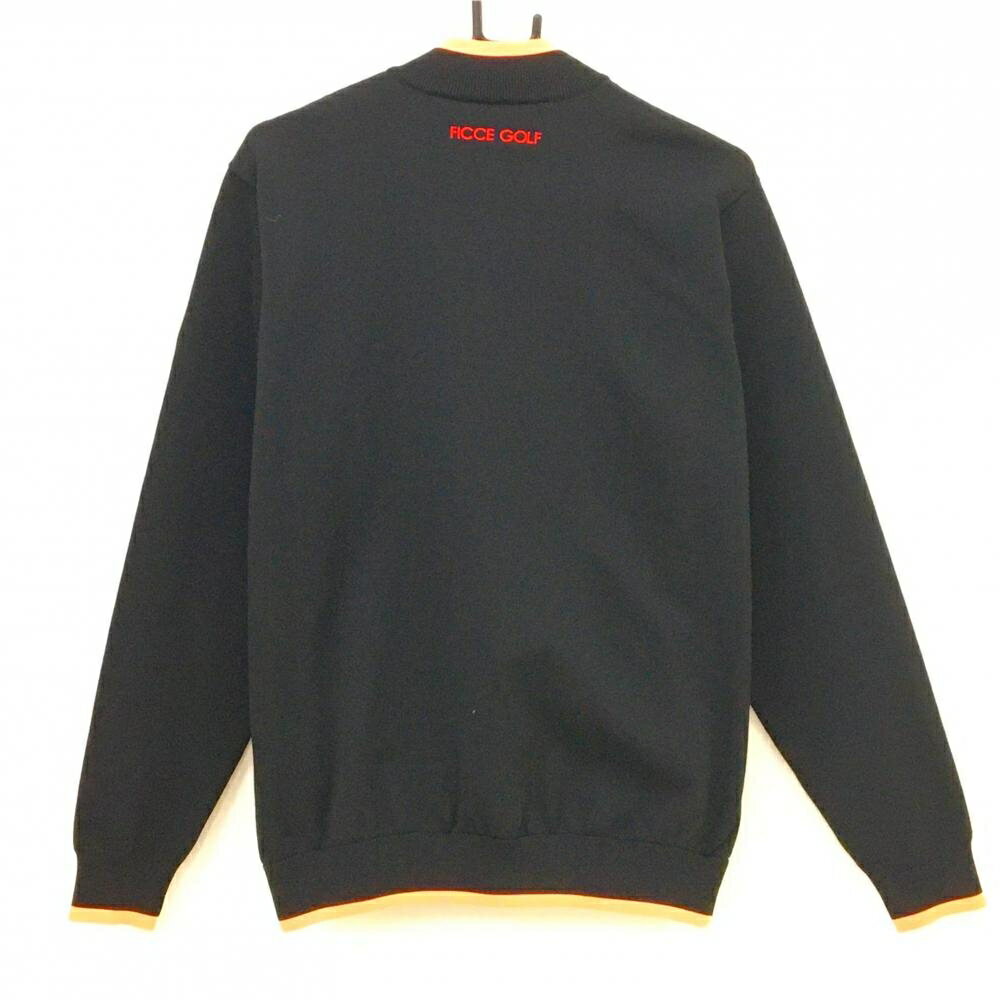 【超美品】フィッチェゴルフ ニットジャケット 黒×サーモンピンク 凹凸ロゴ 蓄熱裏地 メンズ LL ゴルフウェア FICCE GOLF