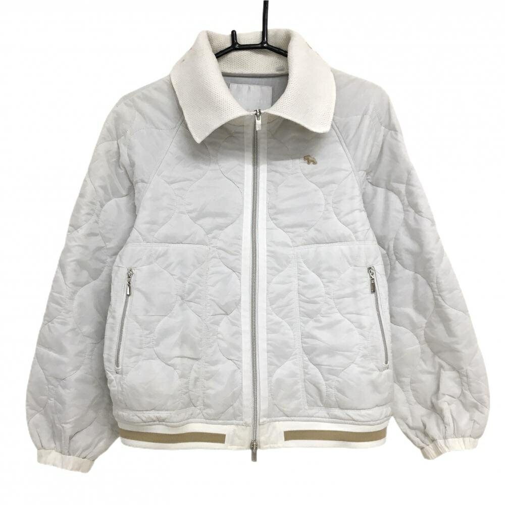 ヒールクリーク 中綿ジャケット 白×ベージュ 襟ニット 蓄熱裏地 レディース 40(M) ゴルフウェア Heal Creek