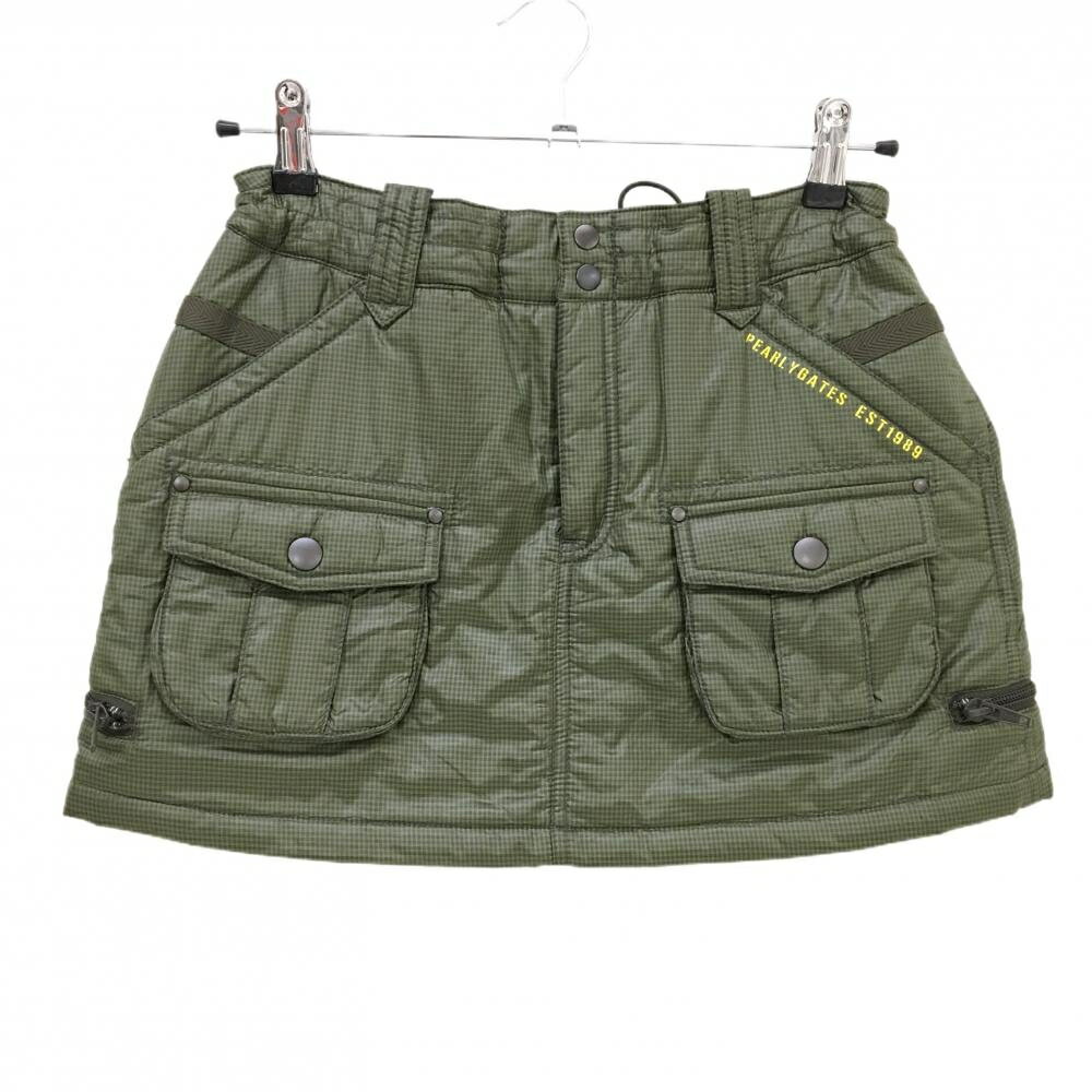 【超美品】パーリーゲイツ 中綿スカート カーキ チェック 複数ポケット レディース 0(S) ゴルフウェア ..