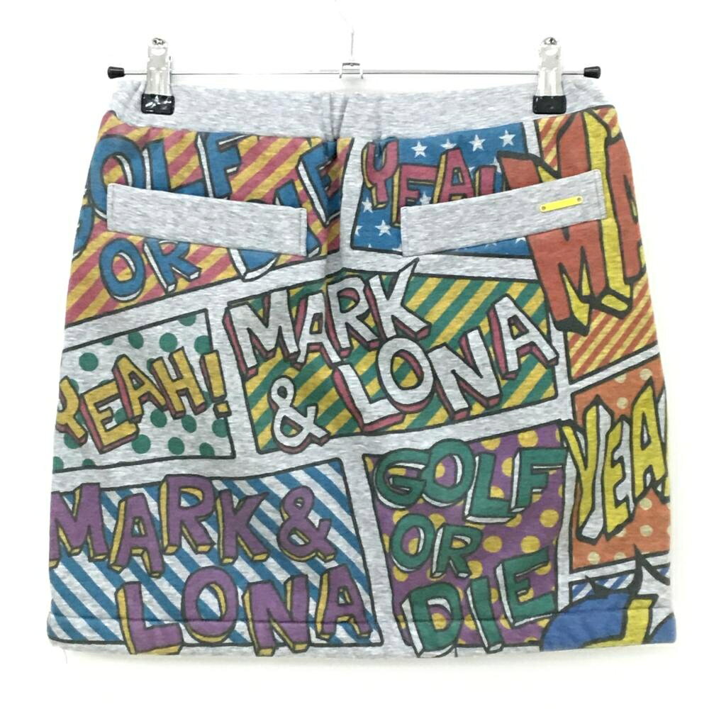 【美品】マークアンドロナ スカート グレー×マルチカラー 総柄 裏起毛 レディース 38(M) ゴルフウェア MARK＆LONA