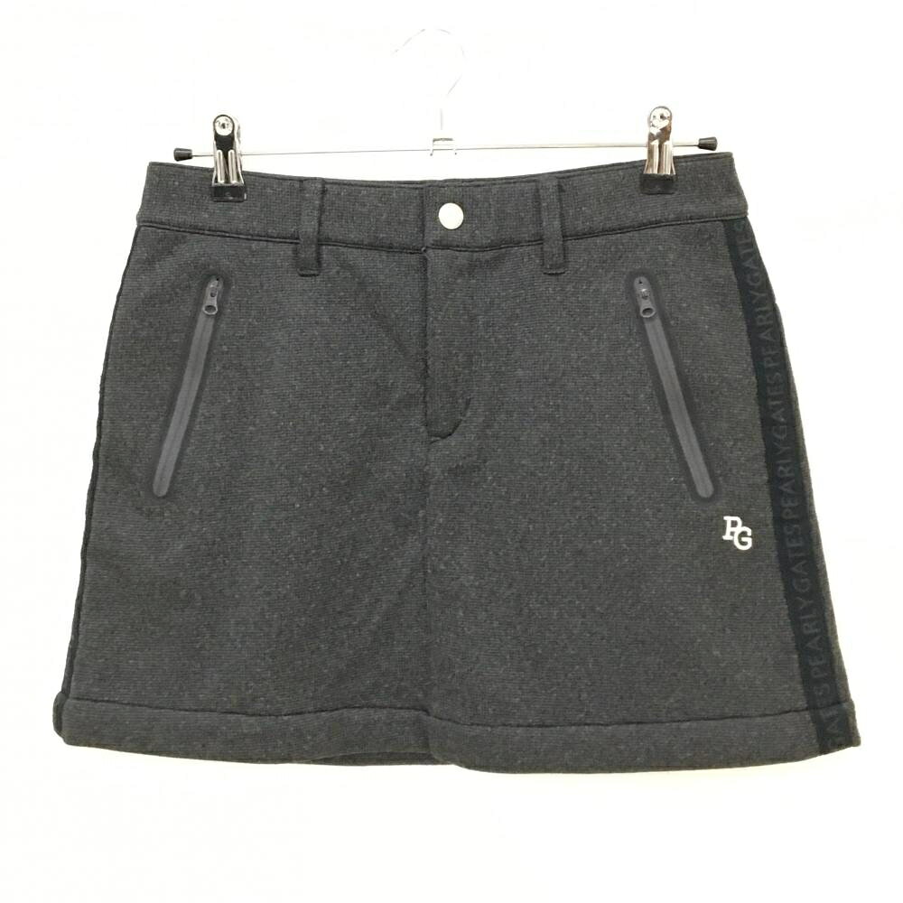 【美品】パーリーゲイツ スカート 杢グレー×黒 サイドロゴライン 裏起毛 レディース 1(M) ゴルフウェア PEARLY GATES