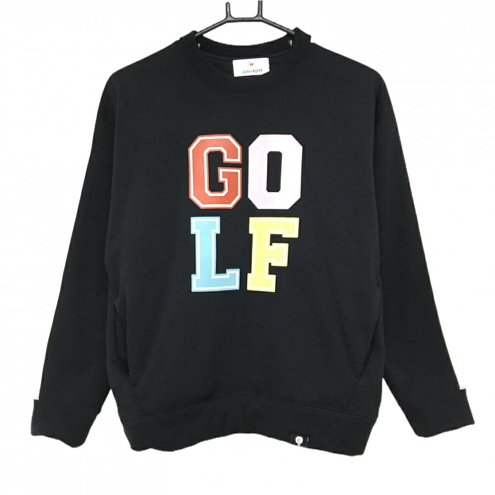 【美品】ジュンアンドロペ トレーナー 黒×白 袖ライン 裏起毛 レディース S ゴルフウェア JUN＆ROPE