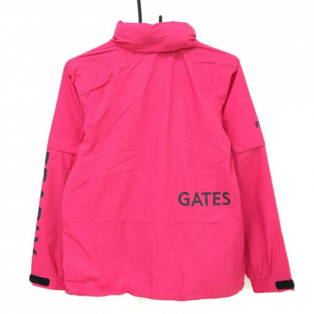 【新品】パーリーゲイツ 2WAYレインジャケット ピンク×黒 総柄地模様 裾ドローコード レディース 0(S) ゴルフウェア PEARLY GATES