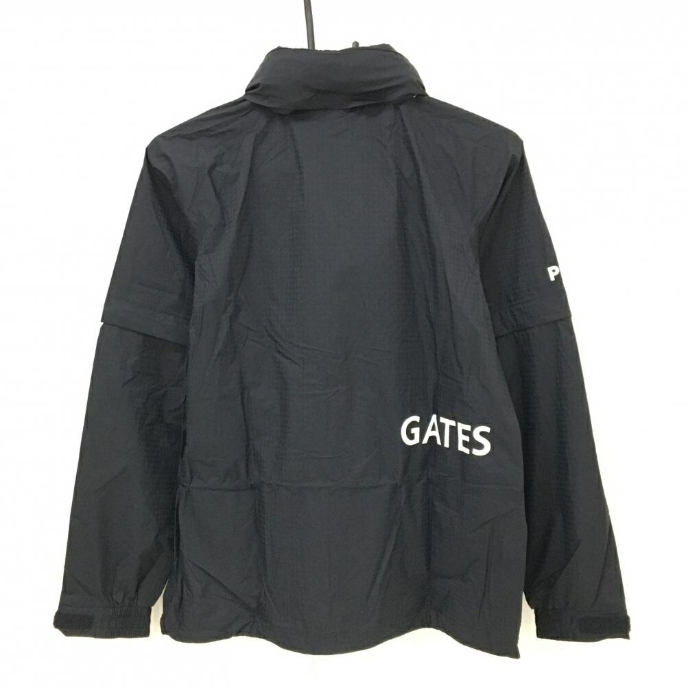 【新品】パーリーゲイツ 2WAYレインジャケット 黒×白 総柄地模様 裾ドローコードフード収納可 レディース 0(S) ゴルフウェア PEARLY GATES