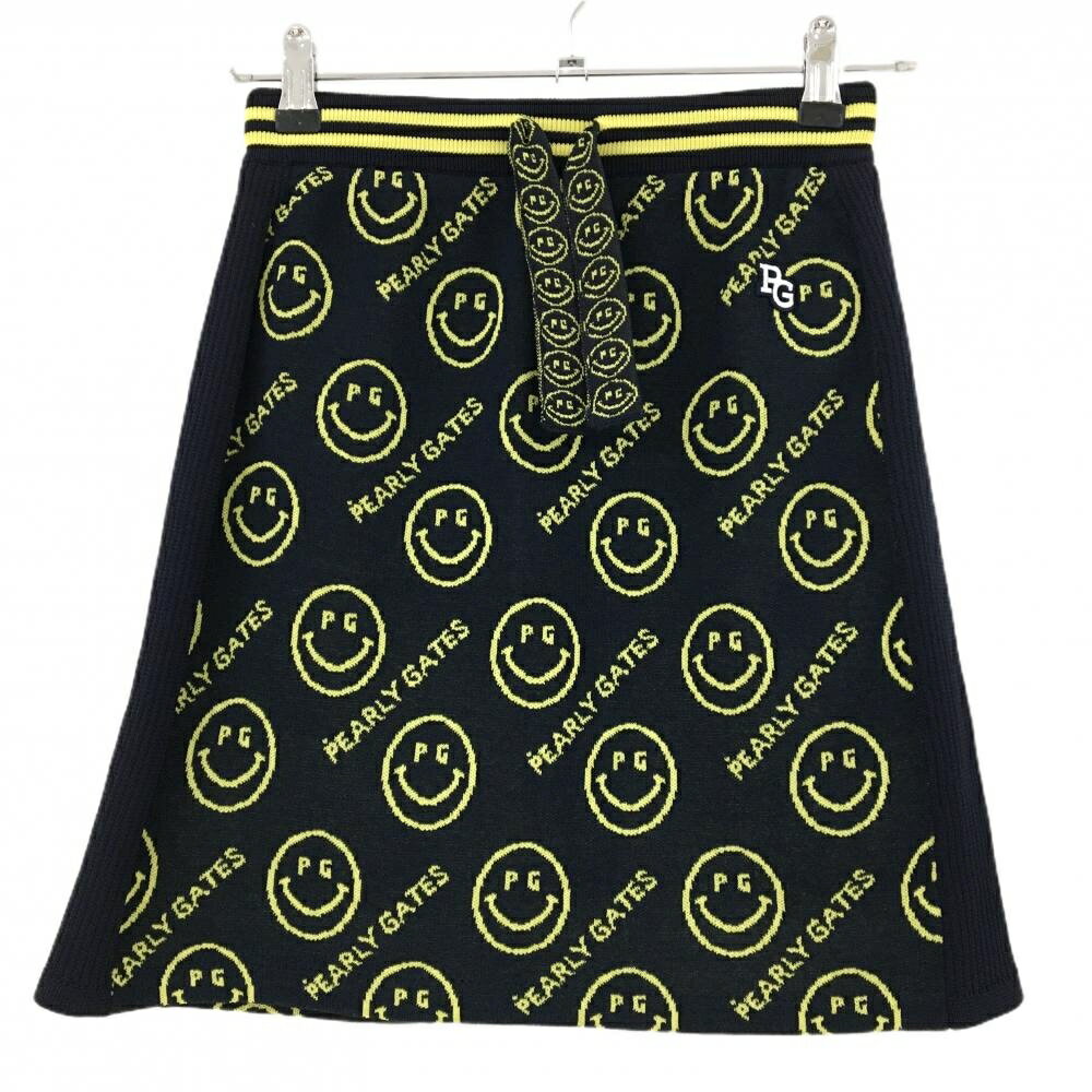 【新品】パーリーゲイツ ニットスカート ダークネイビー×イエロー PGニコちゃん ウエストゴム レディー..