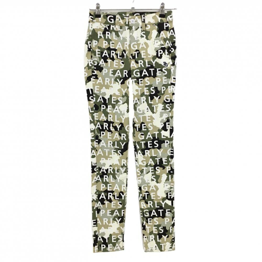 【新品】パーリーゲイツ パンツ カーキ×白 ロゴ総柄 カモフラ調 迷彩 ロゴ刺しゅう レディース 00(XS) ..