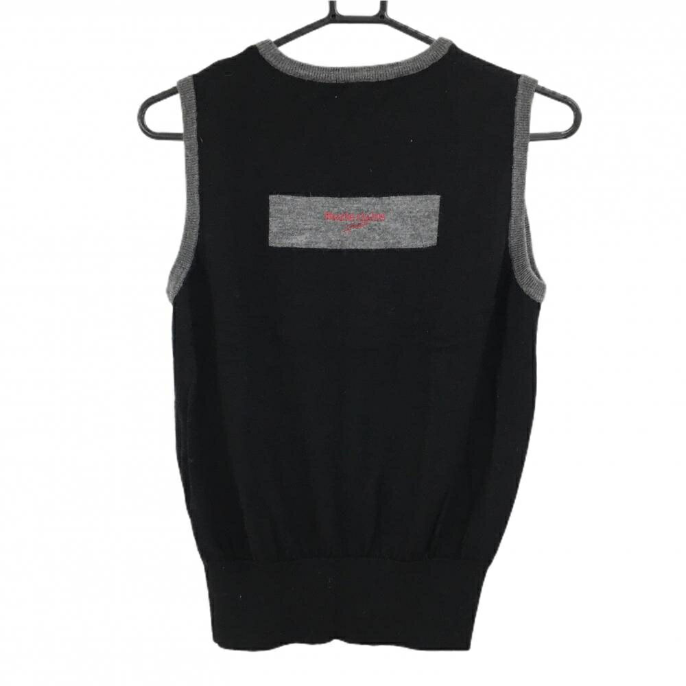 【美品】マリクレールスポール ニットベスト 黒×グレー レッドライン バックロゴ ウール100％ レディース M ゴルフウェア marie claire