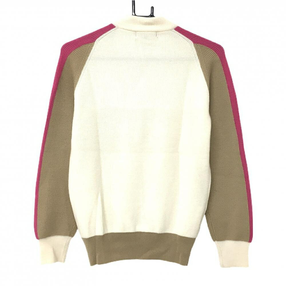 【美品】23区ゴルフ セーター アイボリー×ブラウン×ピンク ニット ウール100％ レディース II(L) ゴルフウェア 23区