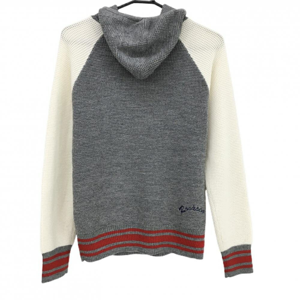 【超美品】ロサーセン ニットパーカー グレー×白 ウール混 セーター 裏地付 レディース L ゴルフウェア Rosasen