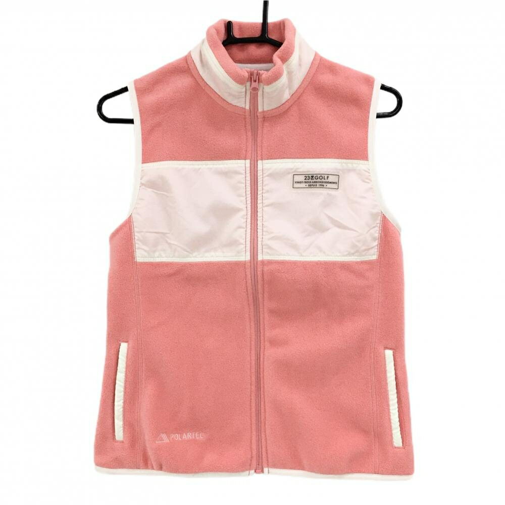 【超美品】23区ゴルフ フリースベスト サーモンピンク系×白 切替素材 POLARTEC レディース II(L) ゴルフウェア 23区