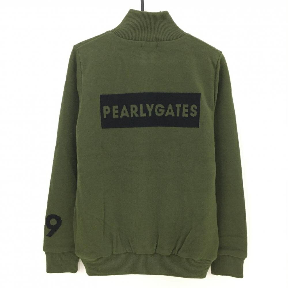 【新品】パーリーゲイツ ニットブルゾン カーキ×黒 背面ビッグロゴ 裏地付 ウール混 メンズ 5(L) ゴルフウェア PEARLY GATES