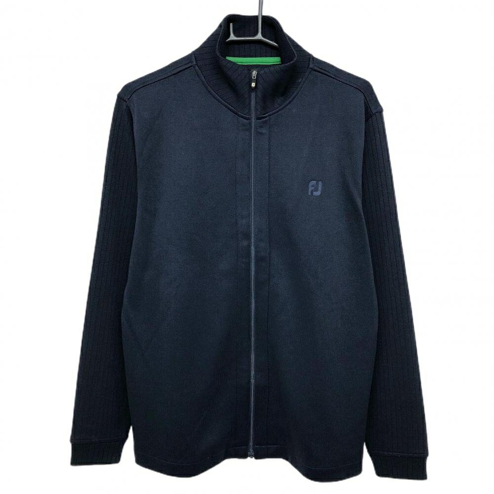 【美品】フットジョイ ニットジャケット ネイビー ロゴ刺しゅう メンズ L ゴルフウェア FootJoy