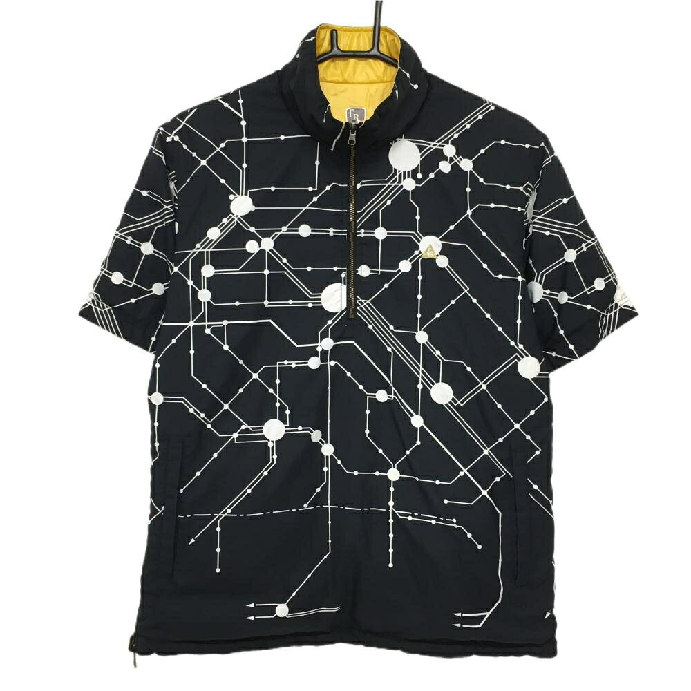 TAKEO KIKUCHI SPORT - ルコックゴルフ 中綿半袖ブルゾン 黒×白 総柄 裏イエロー無地 ハーフジップ メンズ M ゴルフウェア le coq sportif