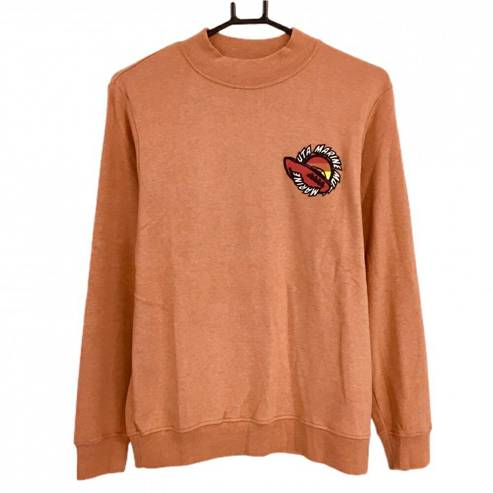 Polo衫 - 【超美品】ムータマリン 長袖ハイネックシャツ オレンジ×白 起毛素材 アクリル混 メンズ 4(S) ゴルフウェア 2024年モデル muta