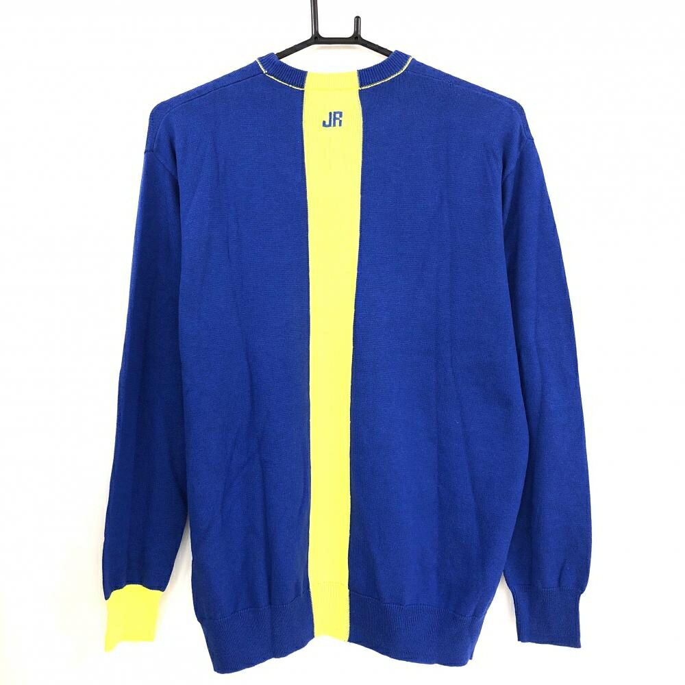 【美品】ジュンアンドロペ セーター ブルー×イエロー ニット 後ろセンターライン アクリル混 メンズ M ゴルフウェア JUN＆ROPE