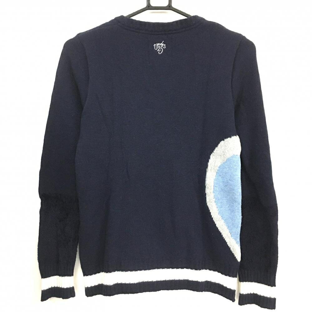 【美品】サマンサタバサUNDER25 セーター ネイビー×白 ハート 袖異素材 ニット レディース M ゴルフウェア Samantha Thavasa