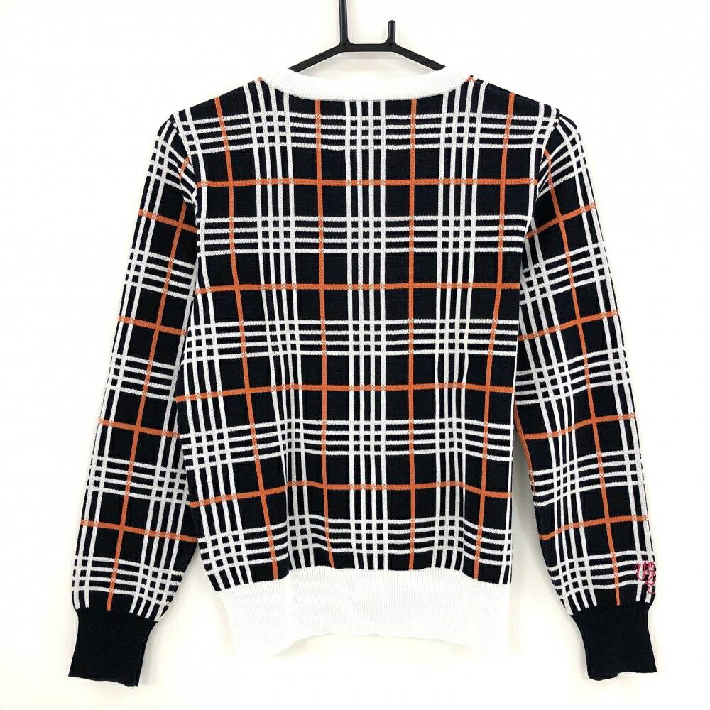 【美品】サマンサタバサUNDER25 セーター ダークネイビー×白×オレンジ チェック ニット レディース M ゴルフウェア Samantha Thavasa