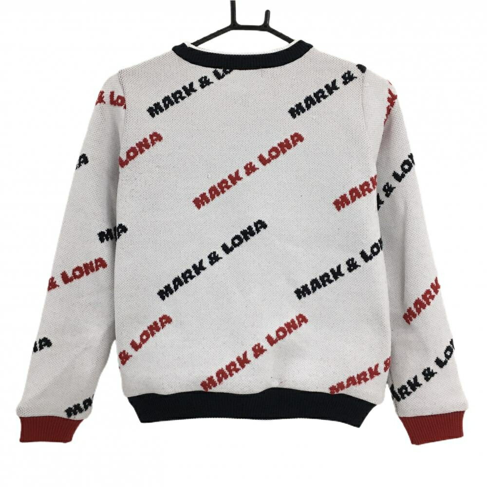 マークアンドロナ セーター 白×レッド ロゴ総柄 ニット ウール混 裏地付 レディース 36(S) ゴルフウェア MARK＆LONA