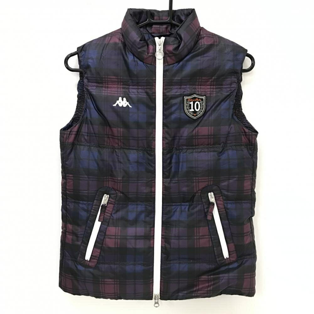 カッパ ダウンベスト パープル×ネイビー チェック レディース M ゴルフウェア Kappa
