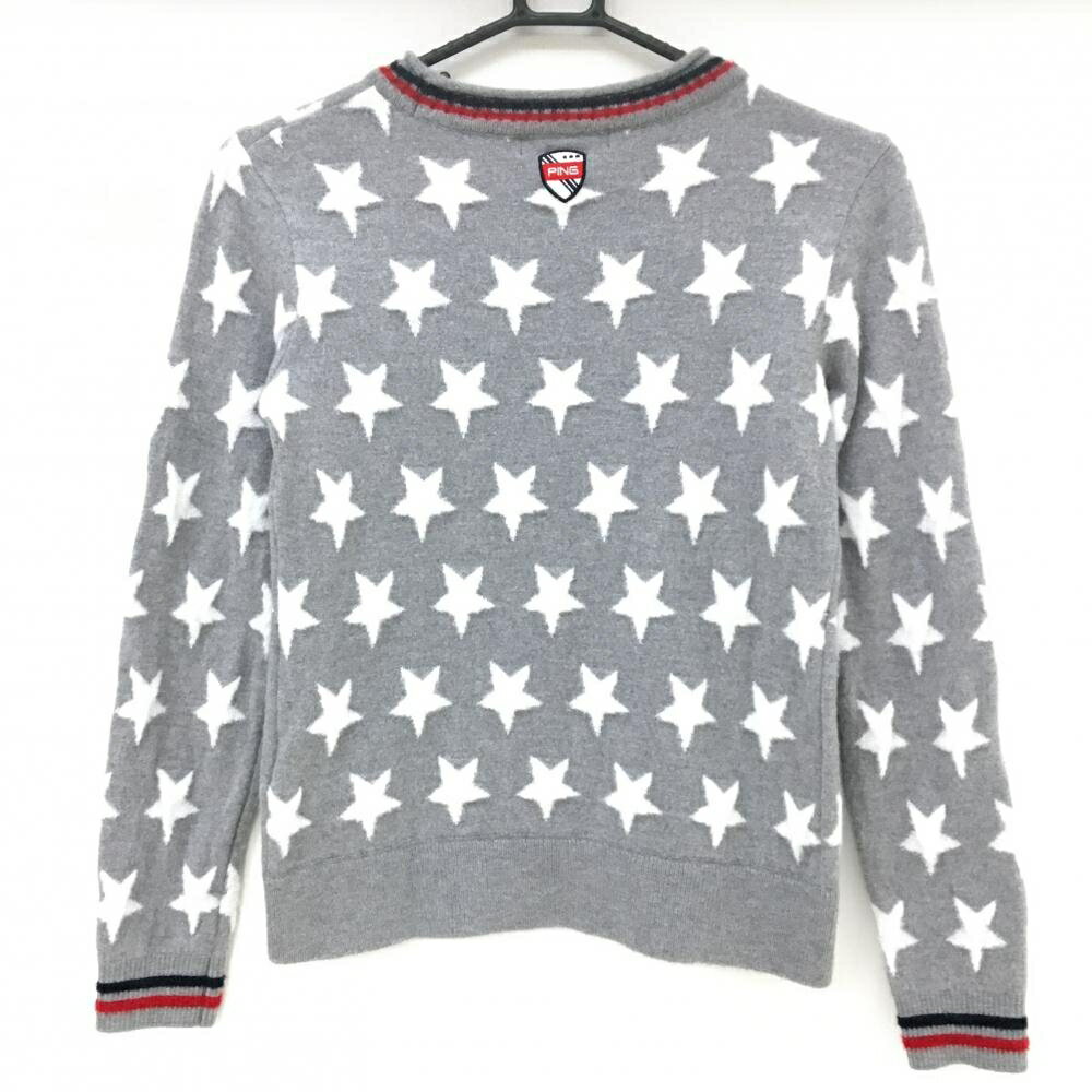 【美品】ピン セーター グレー×白 星柄 韓国モデル ニット レディース 95 ゴルフウェア PING
