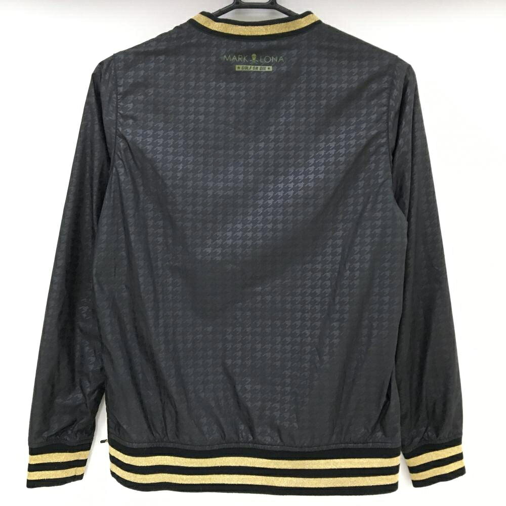 【美品】マークアンドロナ スニード 黒×ゴールド 千鳥格子地模様 裏起毛 ブルゾン レディース S ゴルフウェア MARK＆LONA