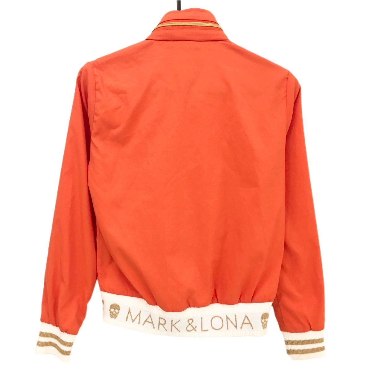 【美品】マークアンドロナ ジャケット オレンジ 裏メッシュ フード収納 ラメ スカル レディース S ゴルフウェア MARK＆LONA