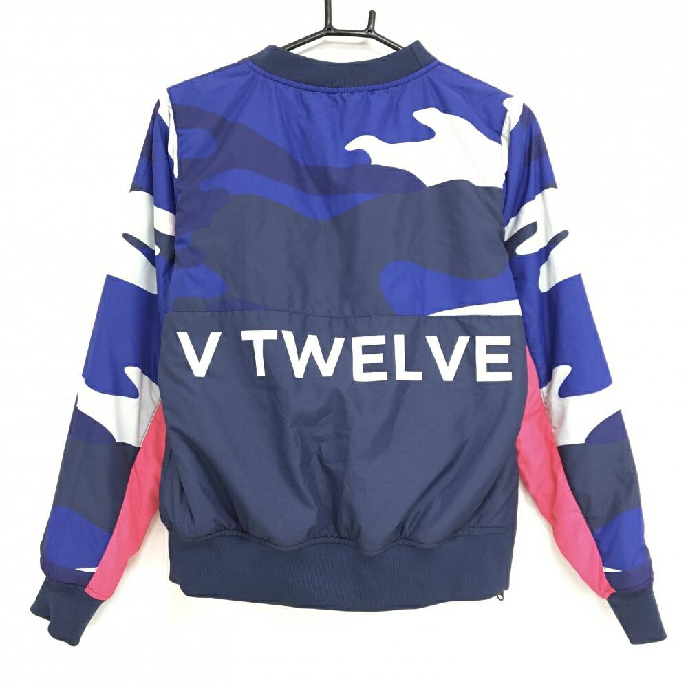 【超美品】V12 中綿リバーシブルスニード ブルー×ネイビー 上部迷彩調 カモフラ ブルゾン レディース 1(M) ゴルフウェア V12