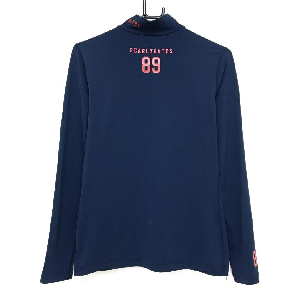 【超美品】パーリーゲイツ ハイネックインナーシャツ ネイビー×レッド 袖ロゴ レディース 2(L) ゴルフウェア PEARLY GATES