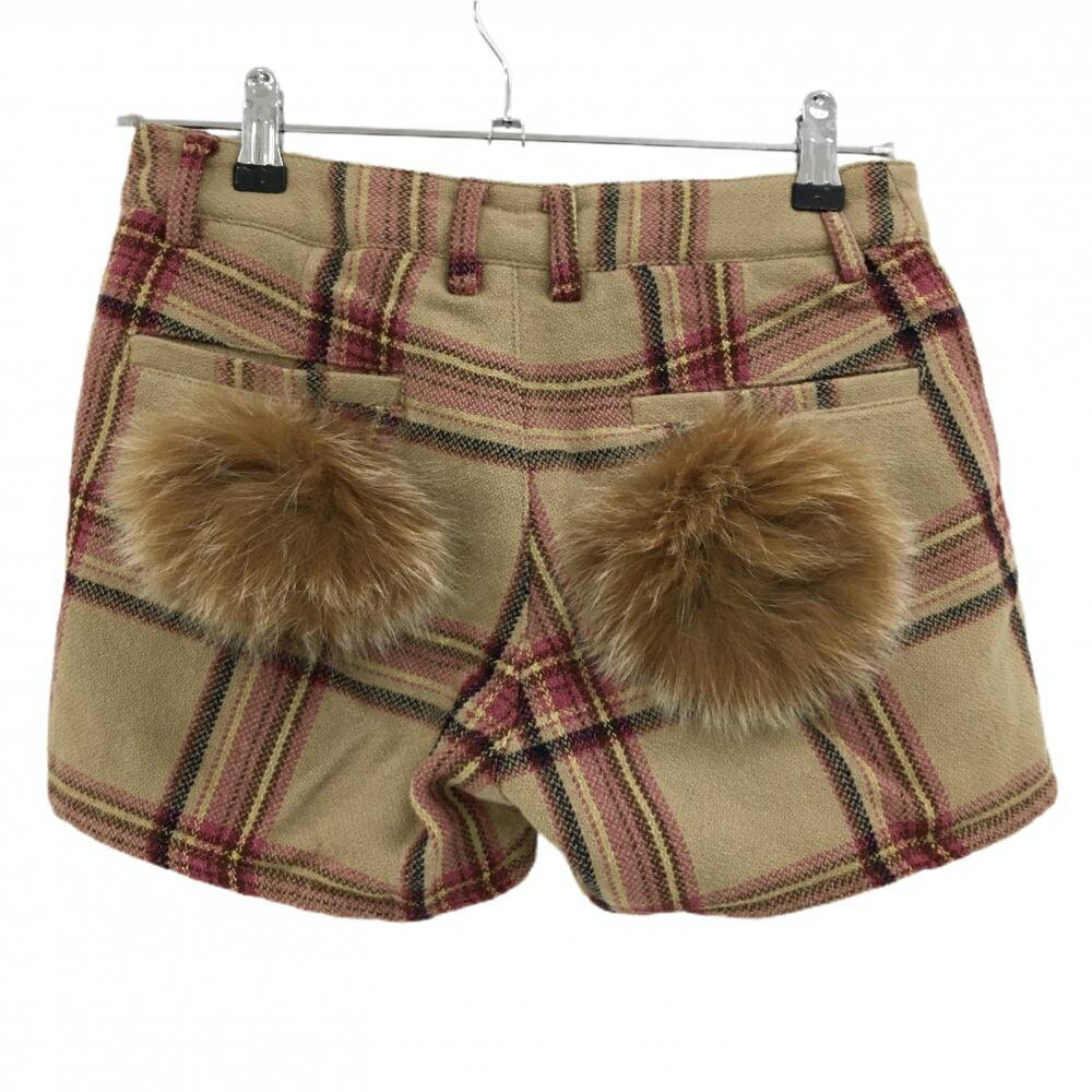 【超美品】マークアンドロナ ショートパンツ ベージュ×ピンク チェック ウール混 裏微起毛 レディース 38(M) ゴルフウェア MARK＆LONA