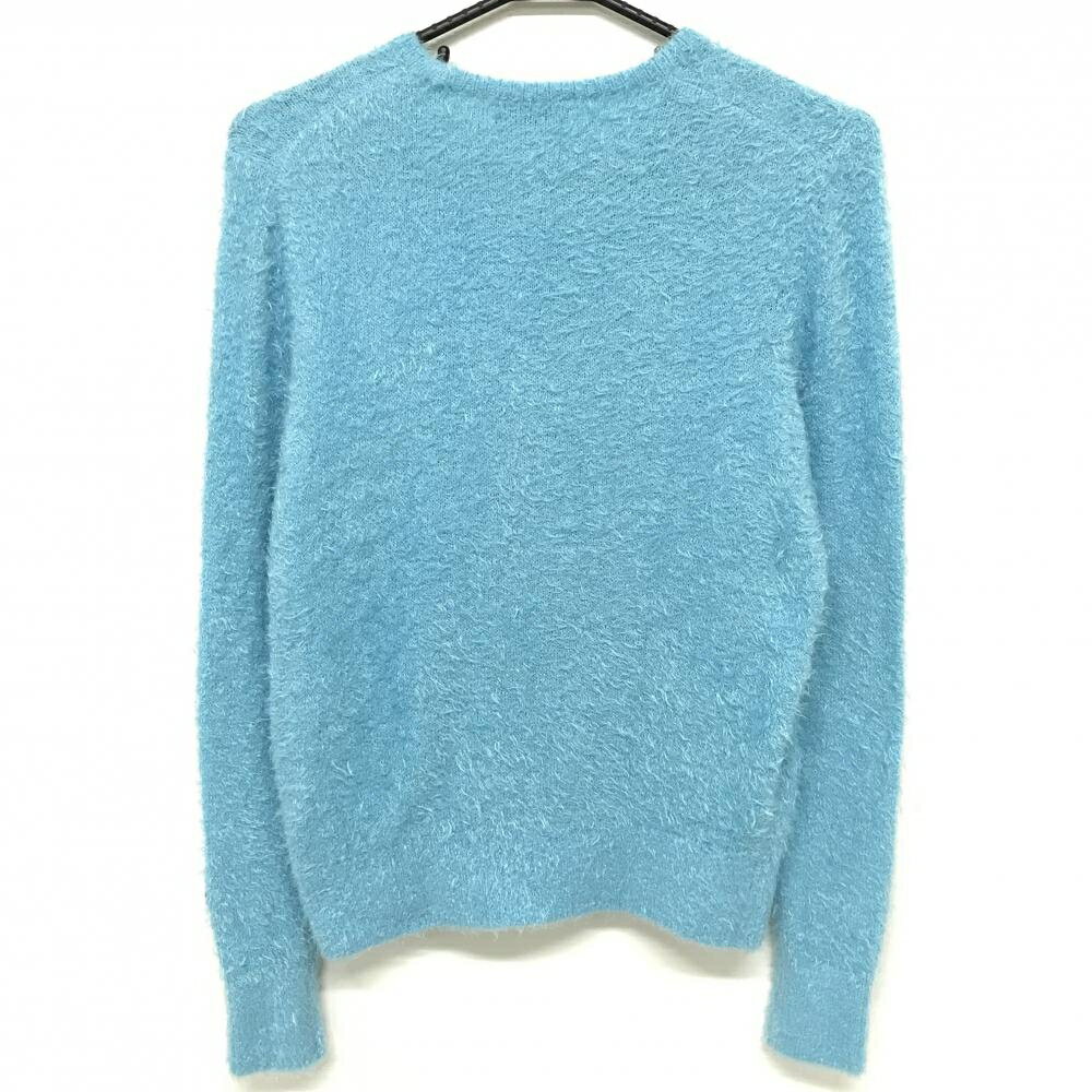 【美品】アンパスィ セーター ライトブルー シャギーニット 胸元ワッペン ラインストーン レディース M ゴルフウェア and per se