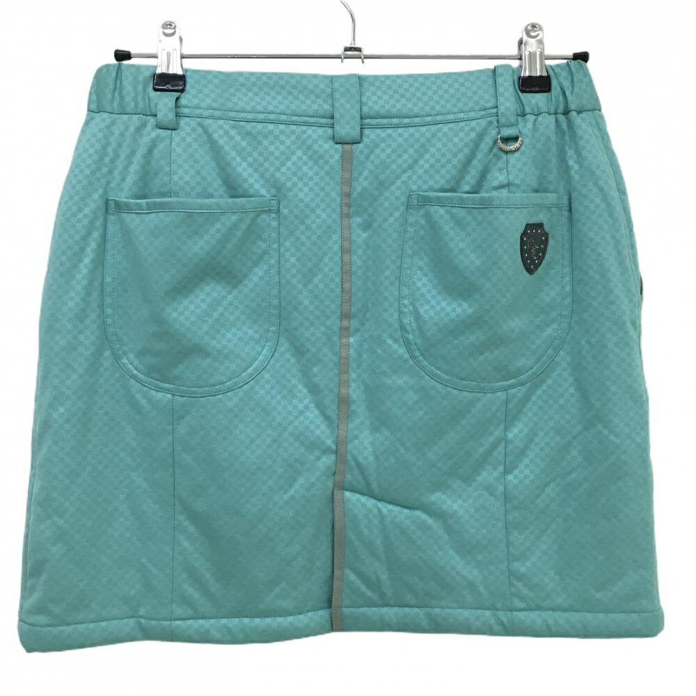 【美品】ヒールクリーク 中綿スカート ブルーグリーン ブロックチェック レディース 40(M) ゴルフウェア Heal Creek
