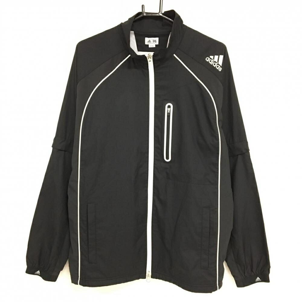 【美品】アディダス 2WAYジャケット 黒×白 肩ロゴ 蓄熱裏地 裾ドローコード 袖着脱可 メンズ O/XG ゴルフウェア adidas